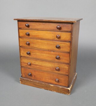 A Victorian pine collectors chest of 6 drawers with turned handles, raised on a platform base 46cm h x 38cm w x 24cm d 