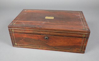 A William IV rosewood and inlaid brass writing slope with hinged lid 18cm h x 51cm w x 30cm d 