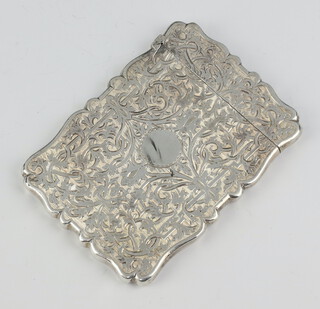 A Victorian silver card case with engraved floral decoration and vacant cartouche Birmingham 1848 61 grams 