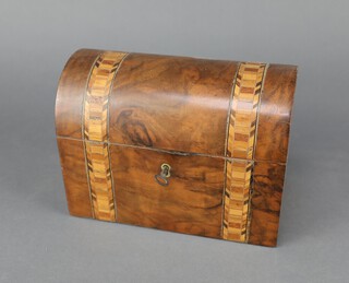 A Victorian inlaid walnut dome shaped trinket box with hinged lid 14cm h x 20cm w x 11cm d 