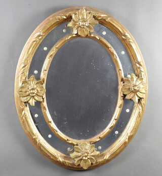 A 19th Century oval plate wall mirror contained in a decorative gilt frame 80cm h x 64cm 