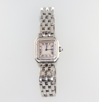 A lady's steel cased Cartier Panthere de Cartier quartz wristwatch contained in a 20mm case with original bracelet, certificate, box and folder 