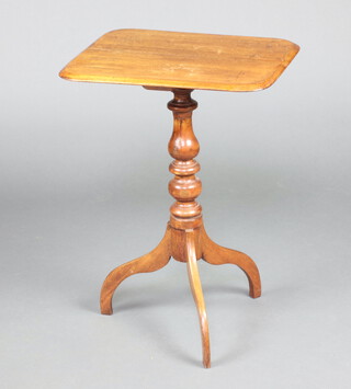 A 19th Century rectangular mahogany wine table raised on bulbous turned column and tripod base 69cm h x 50cm w x 39cm d 