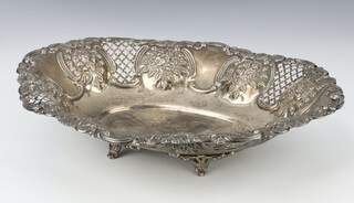 An Edwardian pierced and repousse silver bowl decorated with flowers, Chester 1902, 372 grams, 30cm 