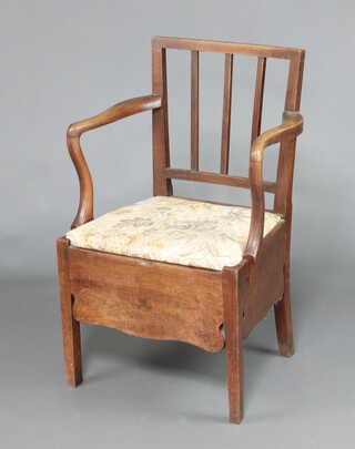 A 19th Century Georgian mahogany stick and rail back commode chair with upholstered drop in seat 89cm h x 56cm w x 44cm d 