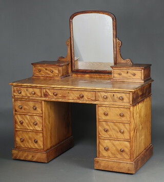 A Victorian bleached mahogany dressing chest with mirror and 2 glove drawers above 1 long and 8 short drawers 139cm h x 120cm w x 59cm d 