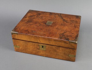 A Victorian figured walnut and brass mounted writing slope with hinged lid 12cm h x 30cm w x 22cm d 