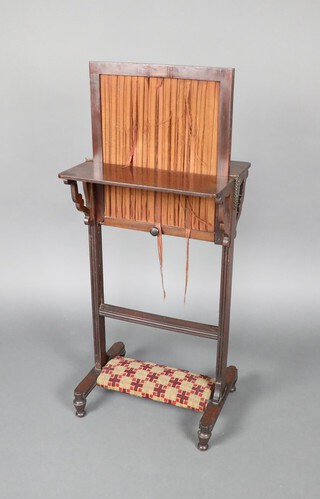 A Victorian rectangular mahogany table, the centre fitted an adjustable screen with H framed stretcher and upholstered footrest 73cm h x 40cm w 33cm d 