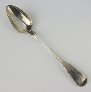 A George III silver fiddle pattern monogrammed basting spoon, London 1810, 138 grams