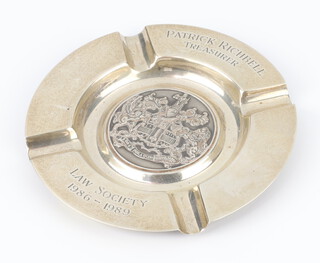 A silver ashtray Law Society 1986 to 1989 Birmingham 1988 139 grams 12.5cm 