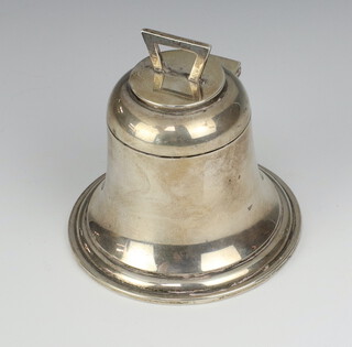 A novelty silver inkwell in the form form of a bell with glass liner, Birmingham 1946 8.5cm 