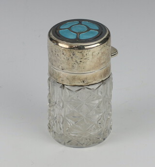 A silver and enamelled Art Nouveau scent bottle with turquoise decoration 7.5cm 