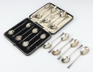 Six silver apostle teaspoons London 1916, a set of coffee spoons and 6 bean end coffee spoons, gross weight 144 grams  