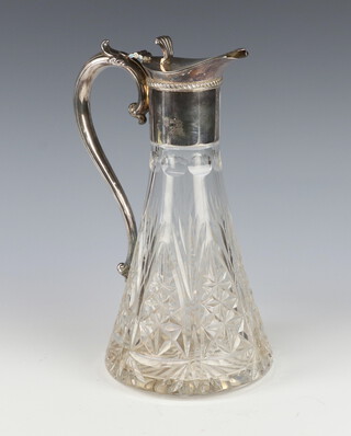 A silver plated mounted glass ewer with S scroll handle 28cm 