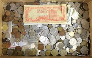 A quantity of world coins and bank notes