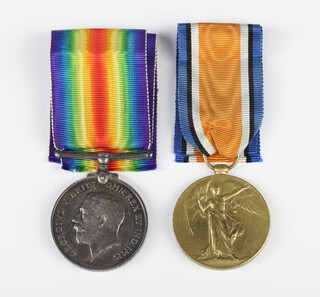 A World War One pair of medals War Medal and Victory medal to G/18448 Pte.J.U.Hedgcock R.W.Kent.R. 