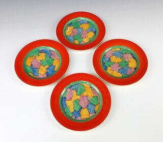 Four Clarice Cliff Bizarre pattern tea plates 18cm 