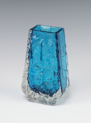 A Whitefriars blue glass coffin vase 13cm 