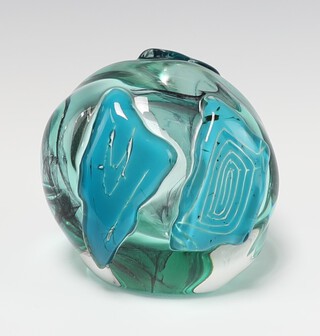 William R Rector, a green and blue free form paperweight the base signed William R Rector 1995 Falling Edge 10cm 