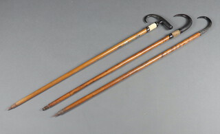 Three walking sticks with horn handles 