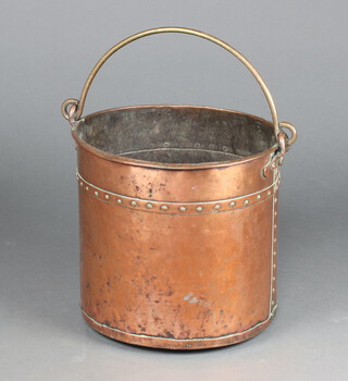 A copper and brass log bucket with swing handle 31cm x 33cm 