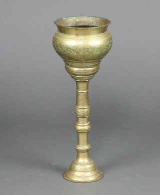 An Eastern engraved gilt metal pedestal jardiniere 56cm h x 19cm diam. 