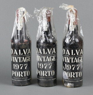 Three bottles of 1977 Dalva vintage port 