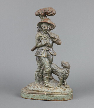 A Victorian cast iron door stop in the form of a woodsman and dog 39cm x 23cm 