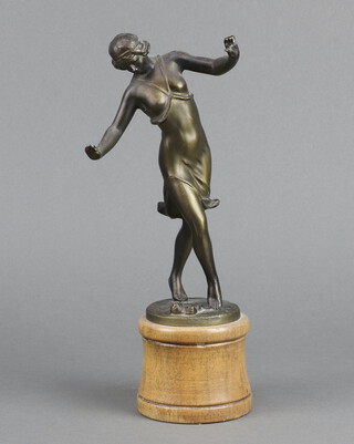 An Art Nouveau style bronze figure of a dancing lady raised on a socle base 28cm 