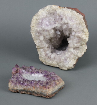 A large geode 23cm x 21cm together with a polished geode ashtray 5cm x 18cm x 10cm  