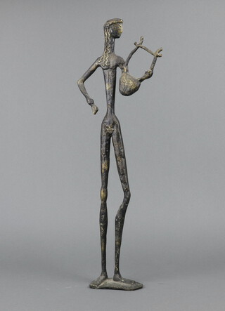 A bronze figure of a standing Greek gentleman with harp 54cm x 10cm x 7cm 