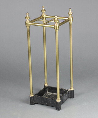 A Victorian style square gilt metal umbrella/stick stand 80cm h x 22cm w x 22cm d, base marked Made in England Jans 