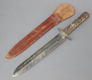 George Butler and Company, a 19th Century Bowie knife, the 22.5cm blade marked George Butler and Company Trinity Works Sheffield England with horn grip, leather scabbard 