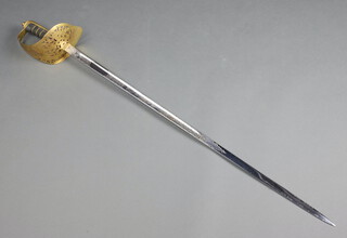 An Elizabeth II Wilkinson Sword Infantry Officer's Sword with etched blade marked ER (the hilt has possibly gold painted) 