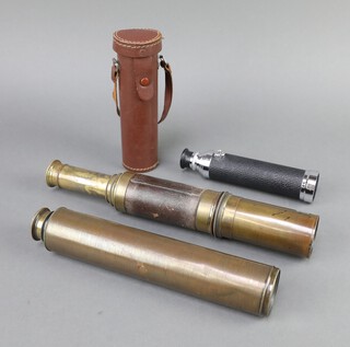 F L West, 31 Cockspur Street, London, a 19th Century 4 draw brass telescope (some dents) together with a ditto 3 draw and a 20th Century 3 draw telescope 