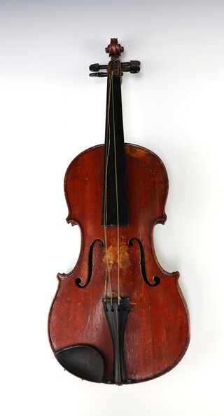 Francesco Scappio 1918, Italian, a violin labelled Scappio and marked Scappio to the 2 piece 14" back, together with 2 bows (1 a/f)  