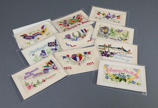 Ten First World War embroidered postcards, certificate of authority to wear War Service Badge for the Coventry Ordnance Works