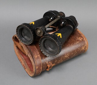 Barr and Stroud a pair of Second World War Naval issue binoculars marked AP no.1900A 54221 complete with rain deflectors, in leather case 