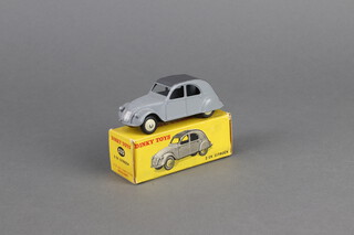 French Dinky Toys, a Citroen 2CV 535 in grey with dark grey roof snd cream hubs, boxed 