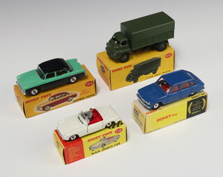 Dinky Toys, a 3 Ton Army Wagon 621, a Humber Hawk in green and black 165, a Renaut R16 166 and an MGC Sports car in cream 113 - all boxed 