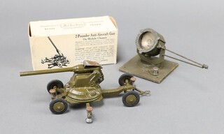 A Britains no.1717 two pounder anti-aircraft gun boxed together with a 1640 search light on base 