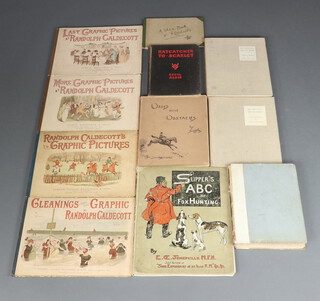 A collection of fox hunting volumes - "The Queen of Hounds" by Lord Ribblesdale "Ratcatcher to Scarlet" by Cecil Aldin, "Bosses and Obstacles" by Snaffles, "My Hunting Sketch Book" by Lionel Edwards volumes 1 and 2, "Slippers, ABC of Fox Hunting" by E E Somerville and for word by Randolph Caldecott, "Graphic Pictures", "Last Graphic Pictures", "More Graphic Pictures" and "Gleanings From the Graphic"     