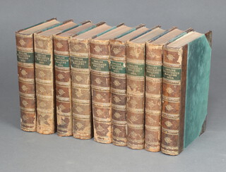 English Illustrated Magazine volumes 1884-1890 London MacMillan and Co., brown leather 3/4 binding with green boards and gilt lettering to spine 