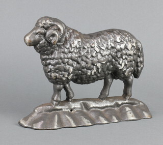 A Victorian style cast metal door stop in the form of a standing ram 17cm h x 24cm w 