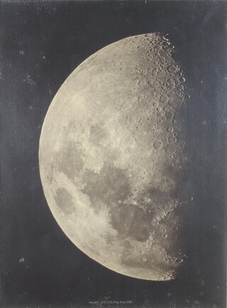 A 19th Century black and white photograph of The Moon, January 20th 1880 time 8.47 GMT, contained in a green wooden frame 56cm x 41cm 