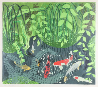 Angela Newberry, artists proof limited edition print "Koi Pond" no.7 of 100, signed and dated 1986 40cm x 48cm 