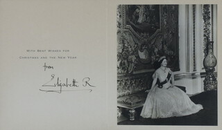 Of Royal interest, a black and white Christmas card for HM Queen Elizabeth The Queen Mother "Best Wishes For Christmas and The New Year Elizabeth R" 19cm x 32cm, in gilt frame 