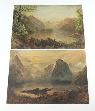 John McIntosh Madden (1856-1923) oils on board signed, a pair, "Milford Sound" and "Smith Sound" (New Zealand) unframed, 23cm by 33cm