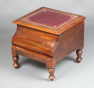 A Victorian mahogany step commode with red inset leather surface, raised on turned supports 42cm h x 49cm w x 41cm d 