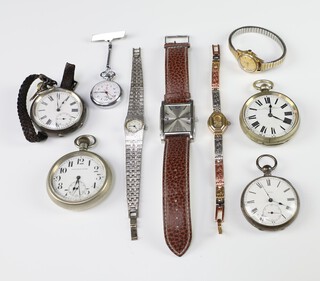 A 925 cased mechanical pocket watch, a keywind ditto, 2 other pocket watches and 6 other watches 
